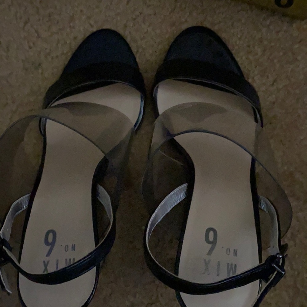 Black and clear wedge heels